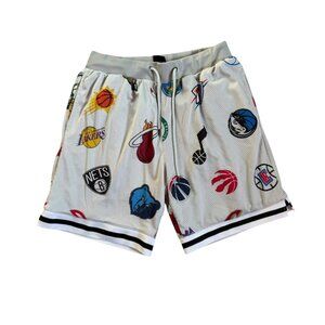 Aeropostale NBA Team Logo Silver Mesh Shorts 8" Size AS EUC